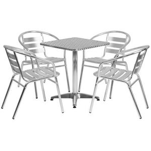 "Flash Furniture TLH-ALUM-24SQ-017BCHR4-GG 23 1/2"" Square Patio Table & (4) Arm Chair Set - Stainless Steel Top, Aluminum Base, 4 Back Chairs"