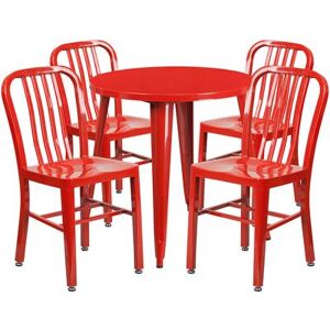 "Flash Furniture CH-51090TH-4-18VRT-RED-GG 30"" Round Table & (4) Chair Set - Metal, Red"