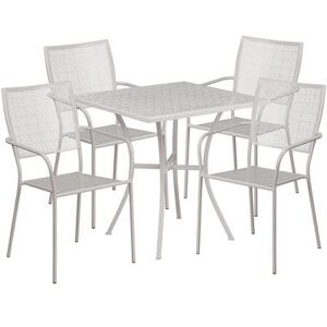 "Flash Furniture CO-28SQ-02CHR4-SIL-GG 28"" Square Patio Table & (4) Square Back Arm Chair Set - Steel, Light Gray"