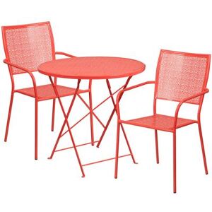 "Flash Furniture CO-30RDF-02CHR2-RED-GG 30"" Round Folding Patio Table & (2) Square Back Arm Chair Set - Steel, Coral"