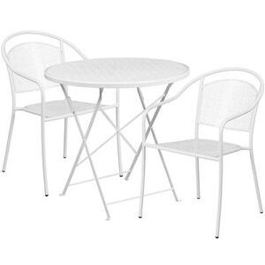 "Flash Furniture CO-30RDF-03CHR2-WH-GG 30"" Round Folding Patio Table & (2) Round Back Arm Chair Set - Steel, White"