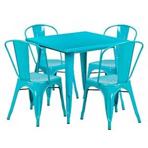 "Flash Furniture ET-CT002-4-30-CB-GG 31 1/2"" Square Table & (4) Chair Set - Steel, Crystal Teal"