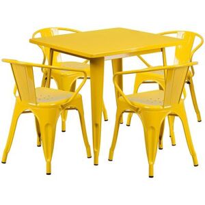 "Flash Furniture ET-CT002-4-70-YL-GG 31 1/2"" Square Table & (4) Arm Chair Set - Steel, Yellow"