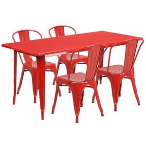 "Flash Furniture ET-CT005-4-30-RED-GG Rectangular Table & (4) Chair Set - 63""W x 31 1/2""D x 29 1/2""H, Steel, Red"