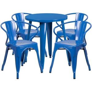"Flash Furniture CH-51080TH-4-18ARM-BL-GG 24"" Round Table & (4) Arm Chair Set - Metal, Blue"
