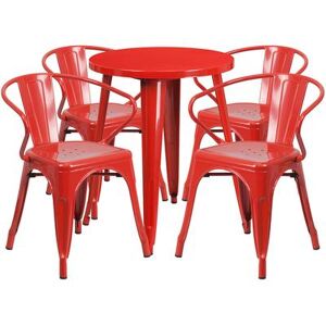 "Flash Furniture CH-51080TH-4-18ARM-RED-GG 24"" Round Table & (4) Arm Chair Set - Metal, Red"