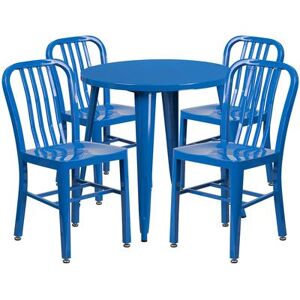"Flash Furniture CH-51090TH-4-18VRT-BL-GG 30"" Round Table & (4) Chair Set - Metal, Blue"