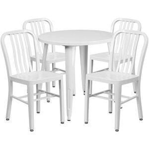 "Flash Furniture CH-51090TH-4-18VRT-WH-GG 30"" Round Table & (4) Chair Set - Metal, White"