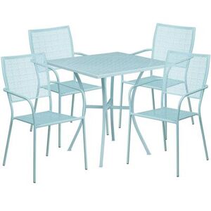 "Flash Furniture CO-28SQ-02CHR4-SKY-GG 28"" Square Patio Table & (4) Square Back Arm Chair Set - Steel, Sky Blue"