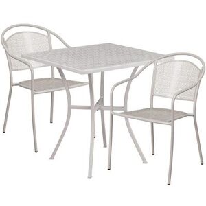 "Flash Furniture CO-28SQ-03CHR2-SIL-GG 28"" Square Patio Table & (2) Round Back Arm Chair Set - Steel, Light Gray"
