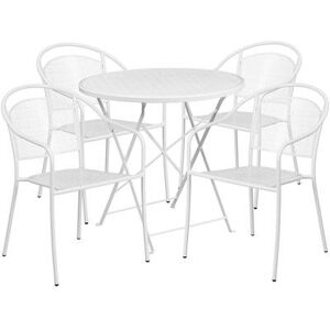 "Flash Furniture CO-30RDF-03CHR4-WH-GG 30"" Round Folding Patio Table & (4) Round Back Arm Chair Set - Steel, White"