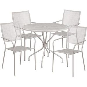 "Flash Furniture CO-35RD-02CHR4-SIL-GG 35 1/4"" Round Patio Table & (4) Square Back Arm Chair Set - Steel, Light Gray"