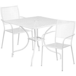 "Flash Furniture CO-35SQ-02CHR2-WH-GG 35 1/4"" Square Patio Table & (2) Square Back Arm Chair Set - Steel, White"