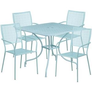 "Flash Furniture CO-35SQ-02CHR4-SKY-GG 35 1/4"" Square Patio Table & (4) Square Back Arm Chair Set - Steel, Sky Blue"