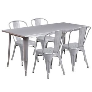 "Flash Furniture ET-CT005-4-30-SIL-GG Rectangular Table & (4) Chair Set - 63""W x 31 1/2""D x 29 1/2""H, Steel, Silver"