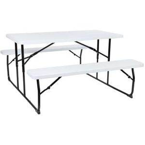 "Flash Furniture RB-EBB-1470FD-WH-GG Rectangular Folding Picnic Table - 53 3/4"" x 58 1/4"", White Wood Grain Plastic & Black Steel"