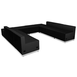 Flash Furniture ZB-803-710-SET-BK-GG 8 Piece Modular Reception Sofa Set - LeatherSoft Upholstery, Black