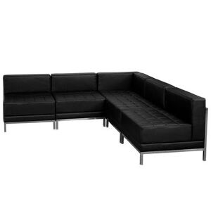 Flash Furniture ZB-IMAG-SECT-SET5-GG 5 Piece Modular Sectional w/ Black LeatherSoft Upholstery & Stainless Legs
