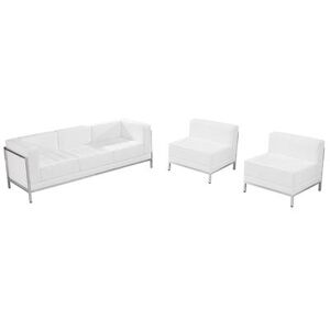 Flash Furniture ZB-IMAG-SET13-WH-GG 3 Piece Sofa Set - White LeatherSoft Upholstery, Stainless Steel Legs