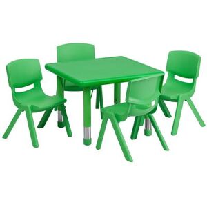 "Flash Furniture YU-YCX-0023-2-SQR-TBL-GREEN-E-GG 24"" Square Preschool Activity Table & (4) Chair Set - Plastic Top, Green"