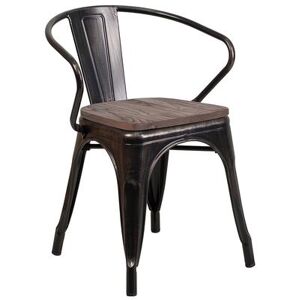 Flash Furniture CH-31270-BQ-WD-GG Stacking Armchair w/ Vertical Slat Back & Wood Seat - Steel, Black & Antique Gold