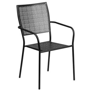Flash Furniture CO-2-BK-GG Outdoor Stackable Armchair w/ Square Back - Steel, Black, Rain Flower Pattern