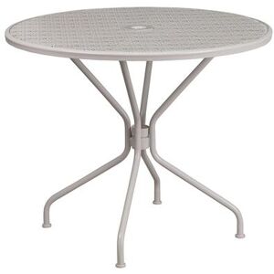 "Flash Furniture CO-7-SIL-GG 35 1/4"" Round Patio Table w/ Rain Flower Design Top & Umbrella Hole - Steel, Light Gray"