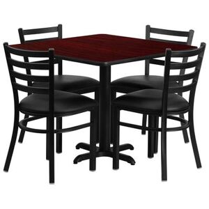 "Flash Furniture HDBF1014-GG 36"" Square Table & (4) Chair Set - Mahogany Laminate Top, Cast Iron Base, Black"