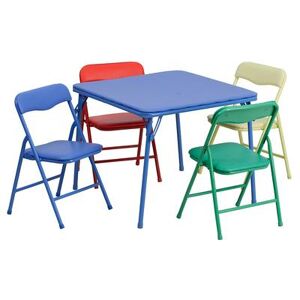"Flash Furniture JB-9-KID-GG 24"" Square Kid's Folding Table & (4) Chair Set - Blue Padded Vinyl Top, 20 1/4""H"
