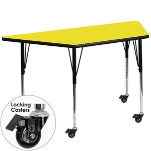 "Flash Furniture XU-A2448-TRAP-YEL-H-A-CAS-GG Trapezoid Mobile Activity Table - 46 1/4""L x 25 1/2""W, Laminate Top, Yellow"