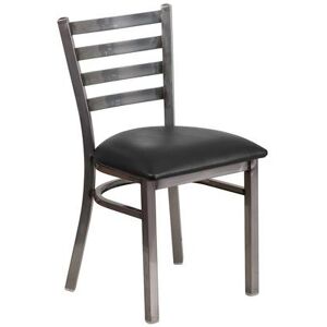 Flash Furniture XU-DG694BLAD-CLR-BLKV-GG Hercules Series Restaurant Chair w/ Ladder Back & Black Vinyl Seat - Steel Frame, Silver