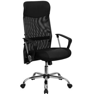 Flash Furniture BT-905-GG Swivel Office Chair w/ High Back - Black Mesh Back & Leather Seat