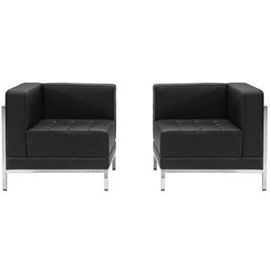 Flash Furniture ZB-IMAG-SET10-GG 2 Piece Modular Corner Chair Set - Black LeatherSoft Upholstery, Stainless Legs