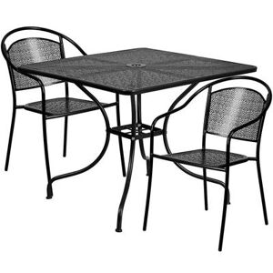 "Flash Furniture CO-35SQ-03CHR2-BK-GG 35 1/4"" Square Patio Table & (2) Round Back Arm Chair Set - Steel, Black"