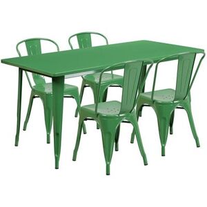 "Flash Furniture ET-CT005-4-30-GN-GG Rectangular Table & (4) Chair Set - 63""W x 31 1/2""D x 29 1/2""H, Steel, Green"