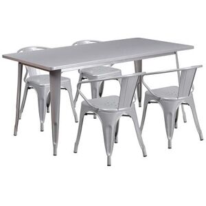 "Flash Furniture ET-CT005-4-70-SIL-GG Rectangular Table & (4) Chair Set - 63""W x 31 1/2""D x 29 1/2""H, Steel, Silver"