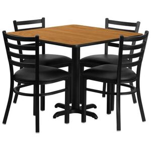 "Flash Furniture HDBF1015-GG 36"" Square Table & (4) Chair Set - Natural Laminate Top, Cast Iron Base, Black"