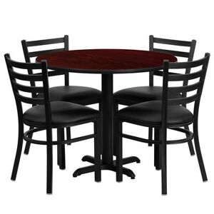 "Flash Furniture HDBF1030-GG 36"" Round Table & (4) Chair Set - Mahogany Laminate Top, Cast Iron Base, Black"