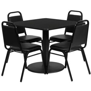 "Flash Furniture RSRB1009-GG 36"" Square Table & (4) Banquet Chair Set - Black Laminate Top, Cast Iron Base"