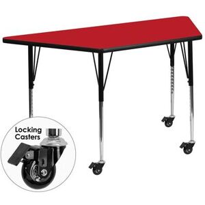 "Flash Furniture XU-A2448-TRAP-RED-H-A-CAS-GG Trapezoid Mobile Activity Table - 46 1/4""L x 25 1/2""W, Laminate Top, Red"