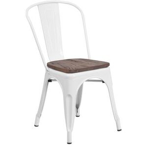 Flash Furniture CH-31230-WH-WD-GG Stacking Side Chair w/ Vertical Slat Back & Wood Seat - Steel, White