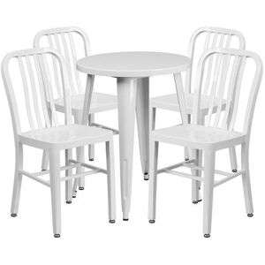 "Flash Furniture CH-51080TH-4-18VRT-WH-GG 24"" Round Table & (4) Chair Set - Metal, White"