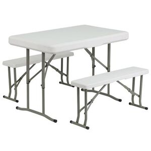 "Flash Furniture DAD-YCZ-103-GG Folding Table & (2) Benches Set - White Plastic Top, 41""W x 25 1/2""D x 28 1/2""H"