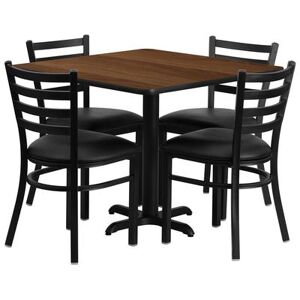 "Flash Furniture HDBF1016-GG 36"" Square Table & (4) Chair Set - Walnut Laminate Top, Cast Iron Base, Black"