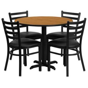 "Flash Furniture HDBF1031-GG 36"" Round Table & (4) Chair Set - Natural Laminate Top, Cast Iron Base, Black"