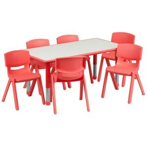 "Flash Furniture YU-YCY-060-0036-RECT-TBL-RED-GG Preschool Activity Table & (6) Chair Set - 47 1/4""L x 23 5/8""W, Plastic Top, Red/Gray"