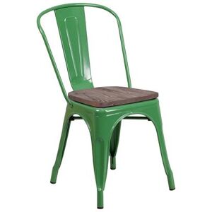 Flash Furniture CH-31230-GN-WD-GG Stacking Side Chair w/ Vertical Slat Back & Wood Seat - Steel, Green