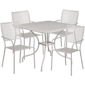 "Flash Furniture CO-35SQ-02CHR4-SIL-GG 35 1/4"" Square Patio Table & (4) Square Back Arm Chair Set - Steel, Light Gray"