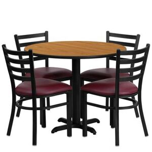 "Flash Furniture HDBF1007-GG 36"" Round Table & (4) Chair Set - Natural Laminate Top, Cast Iron Base, Black"