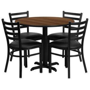 "Flash Furniture HDBF1032-GG 36"" Round Table & (4) Chair Set - Walnut Laminate Top, Cast Iron Base, Black"